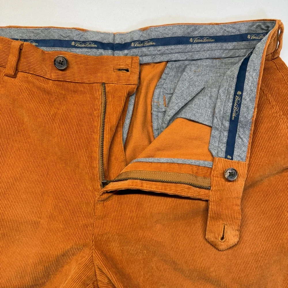 Brooks Brothers Milano Corduroy Pants 36x32 Orange Mens Slim Fit Cotton Trousers